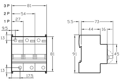 Модульные автоматические выключатели Schneider Electric серии Acti 9 C120H. Размеры